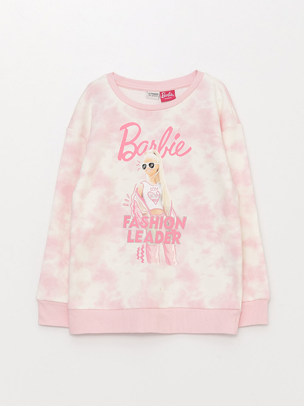 Pembe Bisiklet Yaka Barbie Baskılı Uzun Kollu Kız Çocuk Sweatshirt