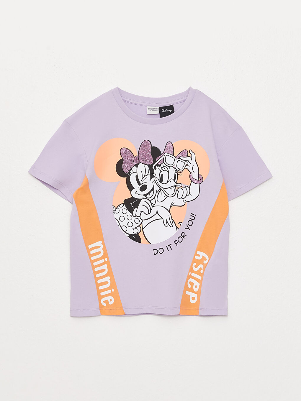 Crew Neck Minnie Mouse and Daisy Duck Printed Short Sleeve Girls' T-Shirt