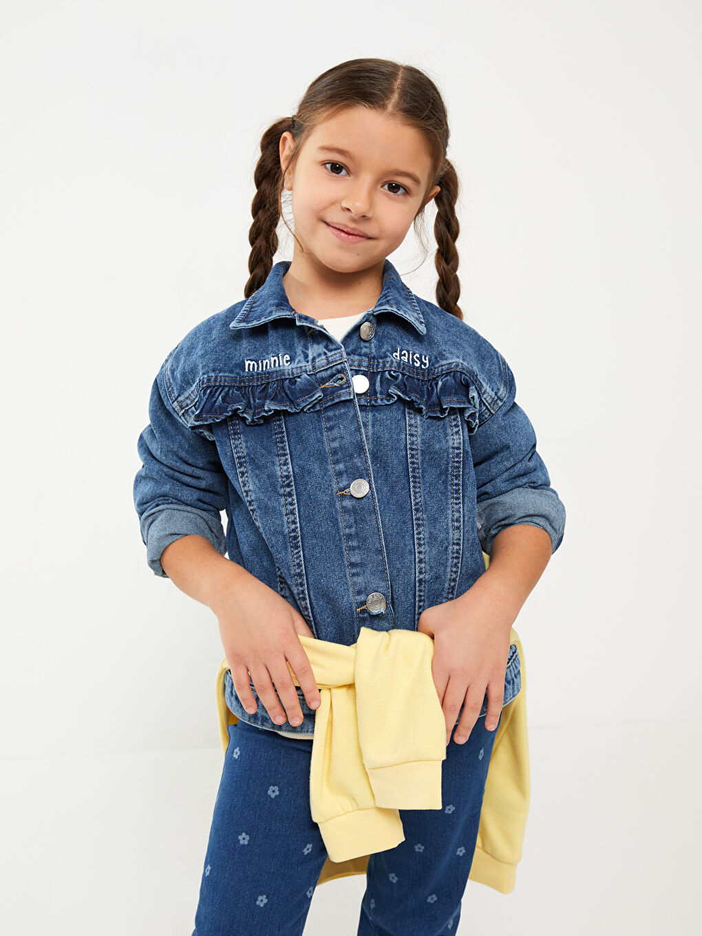 Collared Neck Minnie Mouse Printed Girls' Denim Jacket -S30277Z4-502