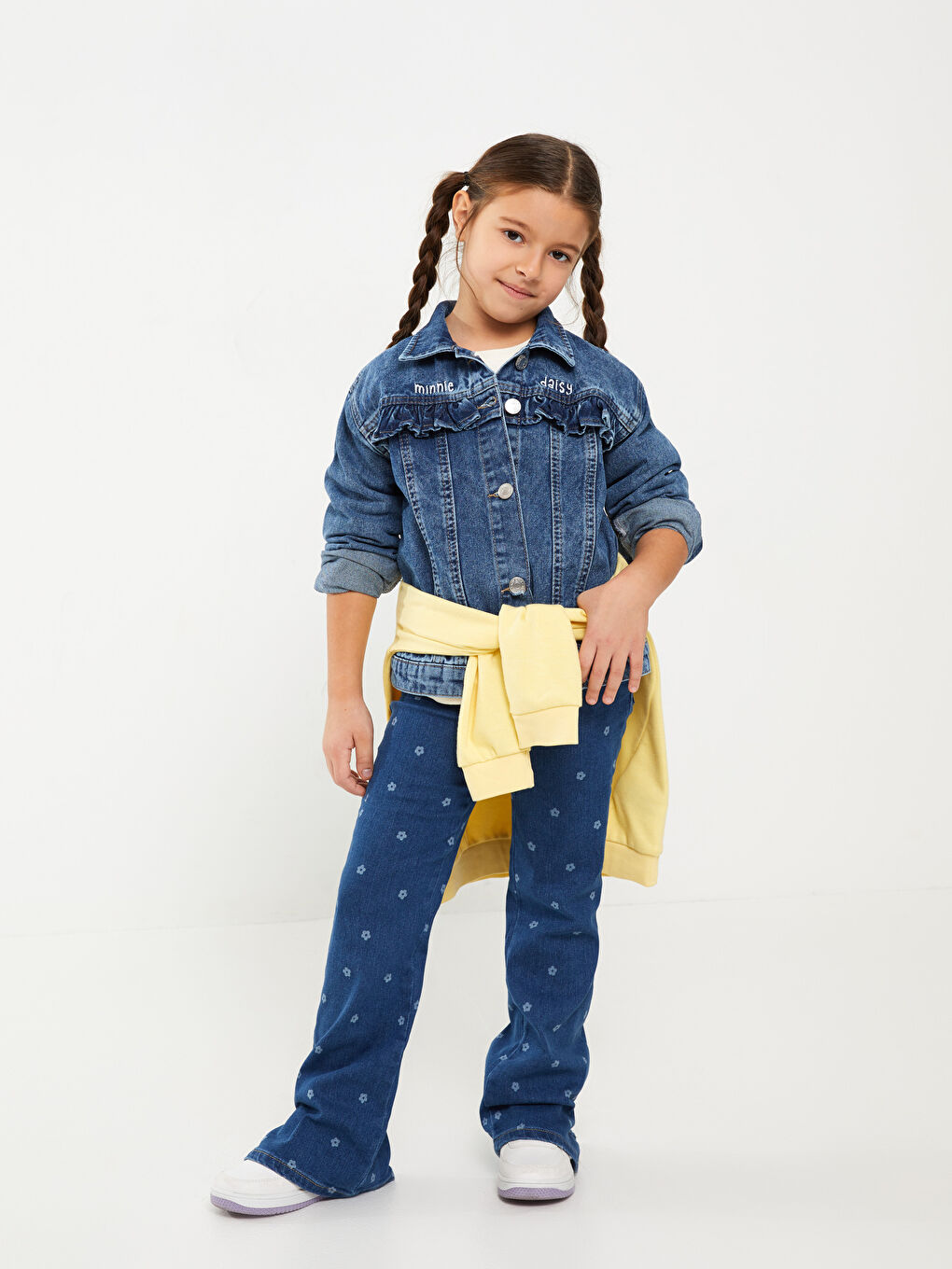 Collared Neck Minnie Mouse Printed Girls' Denim Jacket -S30277Z4-502