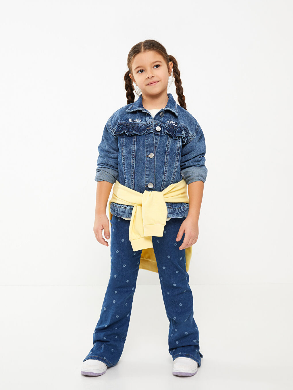Collared Neck Minnie Mouse Printed Girls' Denim Jacket -S30277Z4-502
