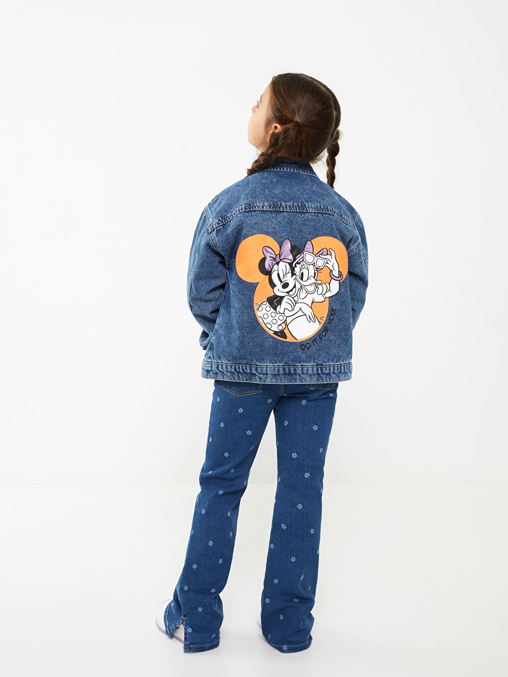 Collared Neck Minnie Mouse Printed Girls' Denim Jacket -S30277Z4-502