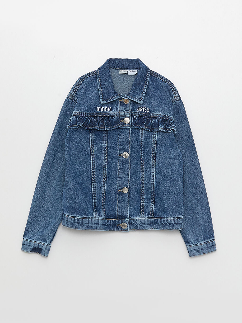 Collared Neck Minnie Mouse Printed Girls' Denim Jacket -S30277Z4-502