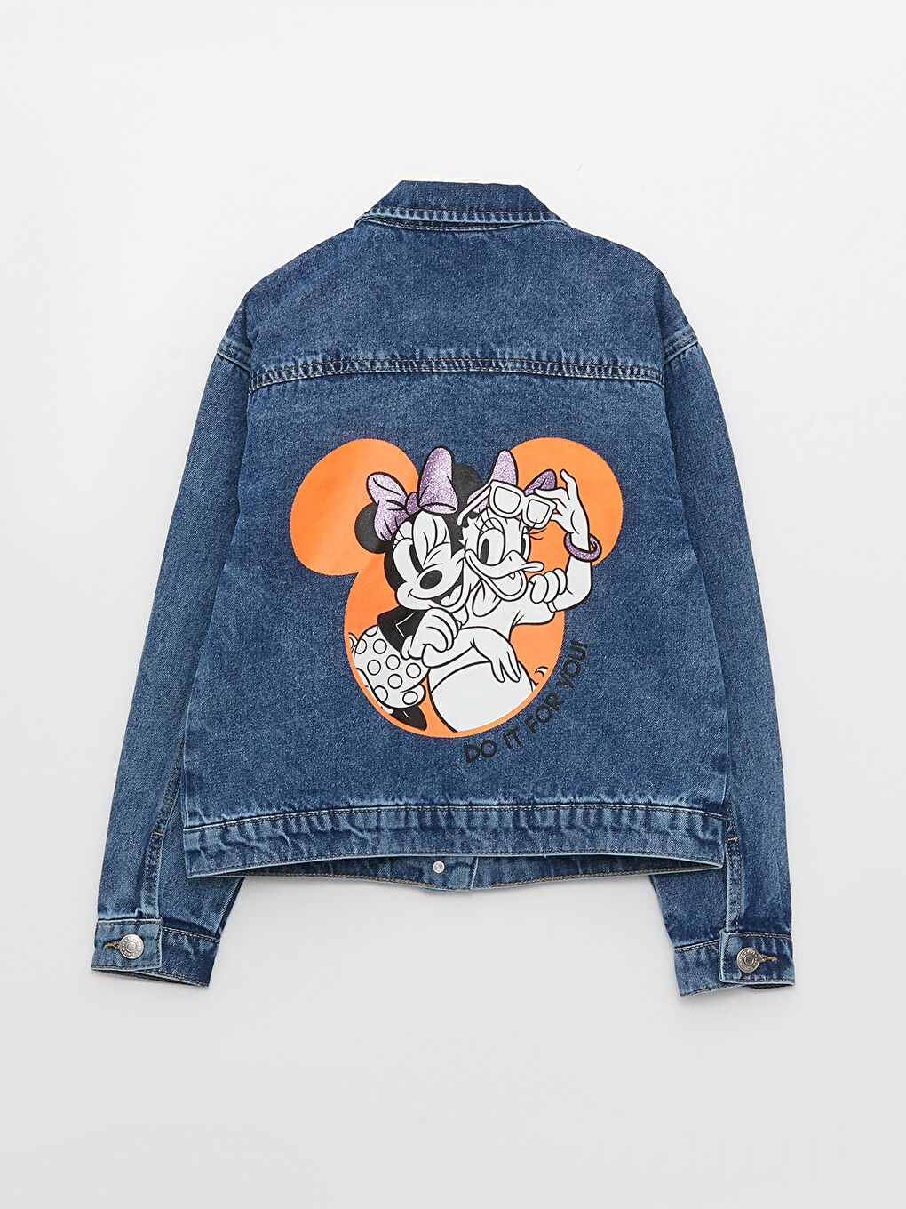 Collared Neck Minnie Mouse Printed Girls' Denim Jacket -S30277Z4-502