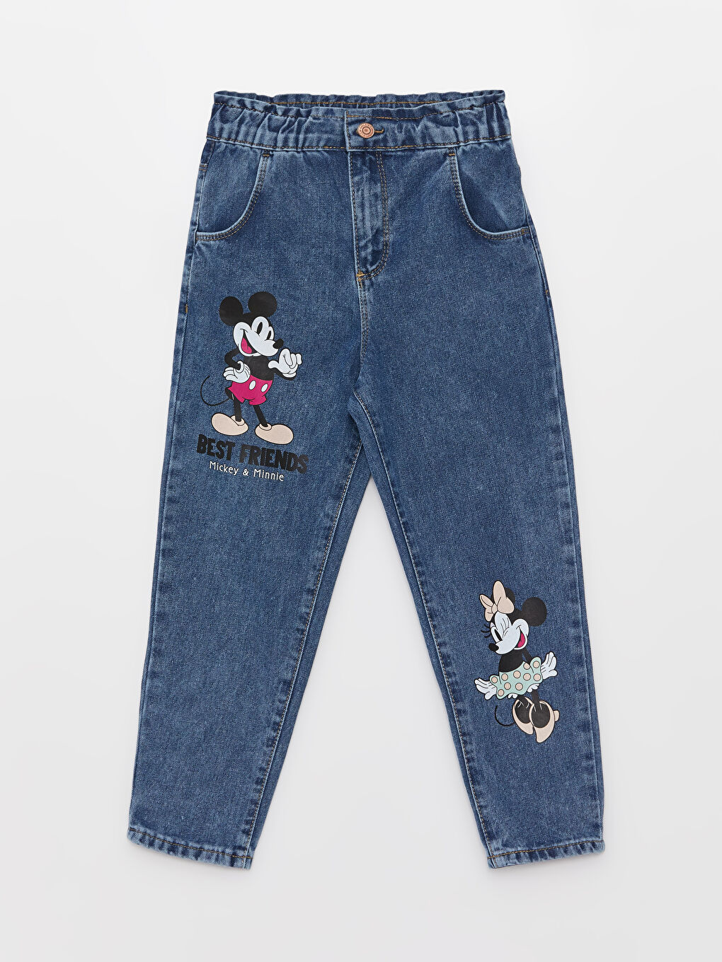 LC Waikiki Farmerke za devojčice sa elastičnim strukom, štampom Mini i Mikija Mausa -S30279Z4-502