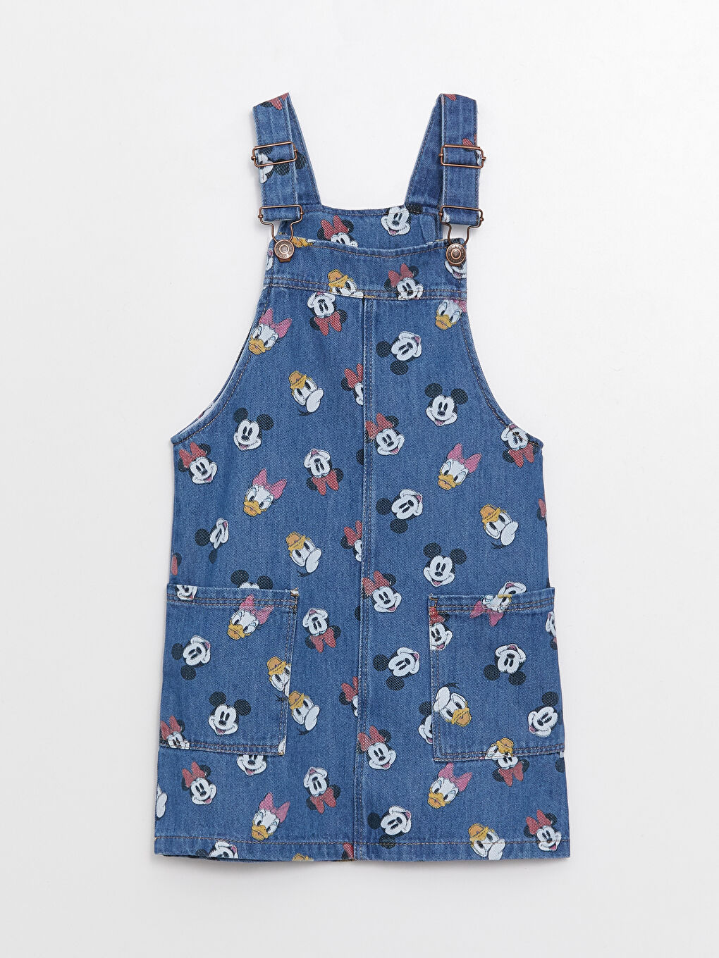 Salopette En Jean Imprimée Minnie Mouse à Col Carré Pour Fille