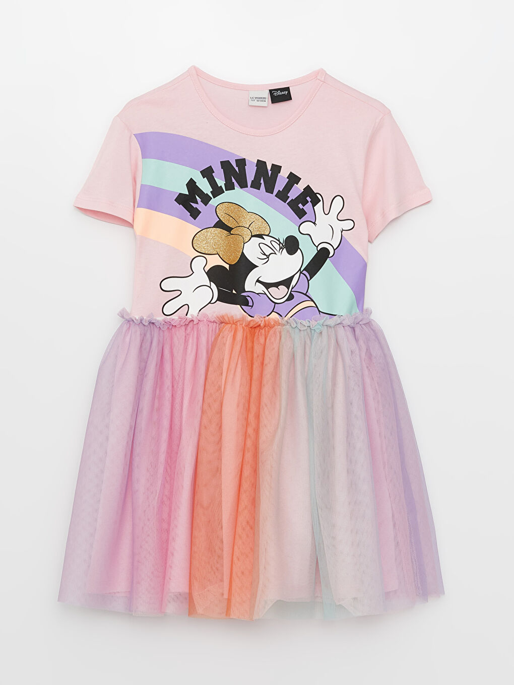 LCW Kids Crew Neck Minnie Mouse Printed Short Sleeve Girls' Dress -S30283Z4-FVB