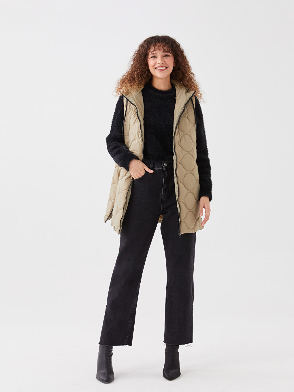 Hooded Self Patterned Women's Vest -S30293Z8-RXB