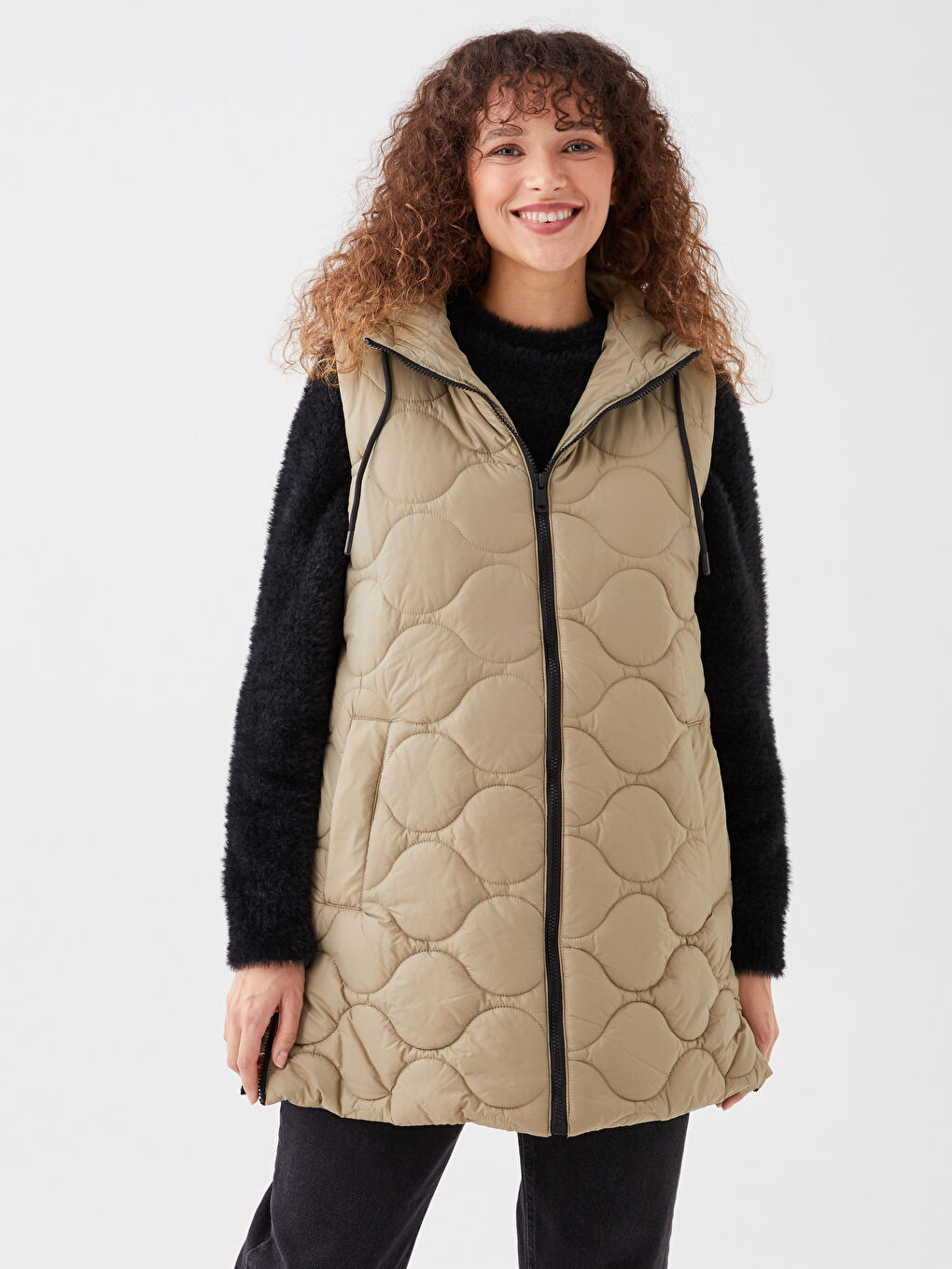 Hooded Self Patterned Women's Vest -S30293Z8-RXB