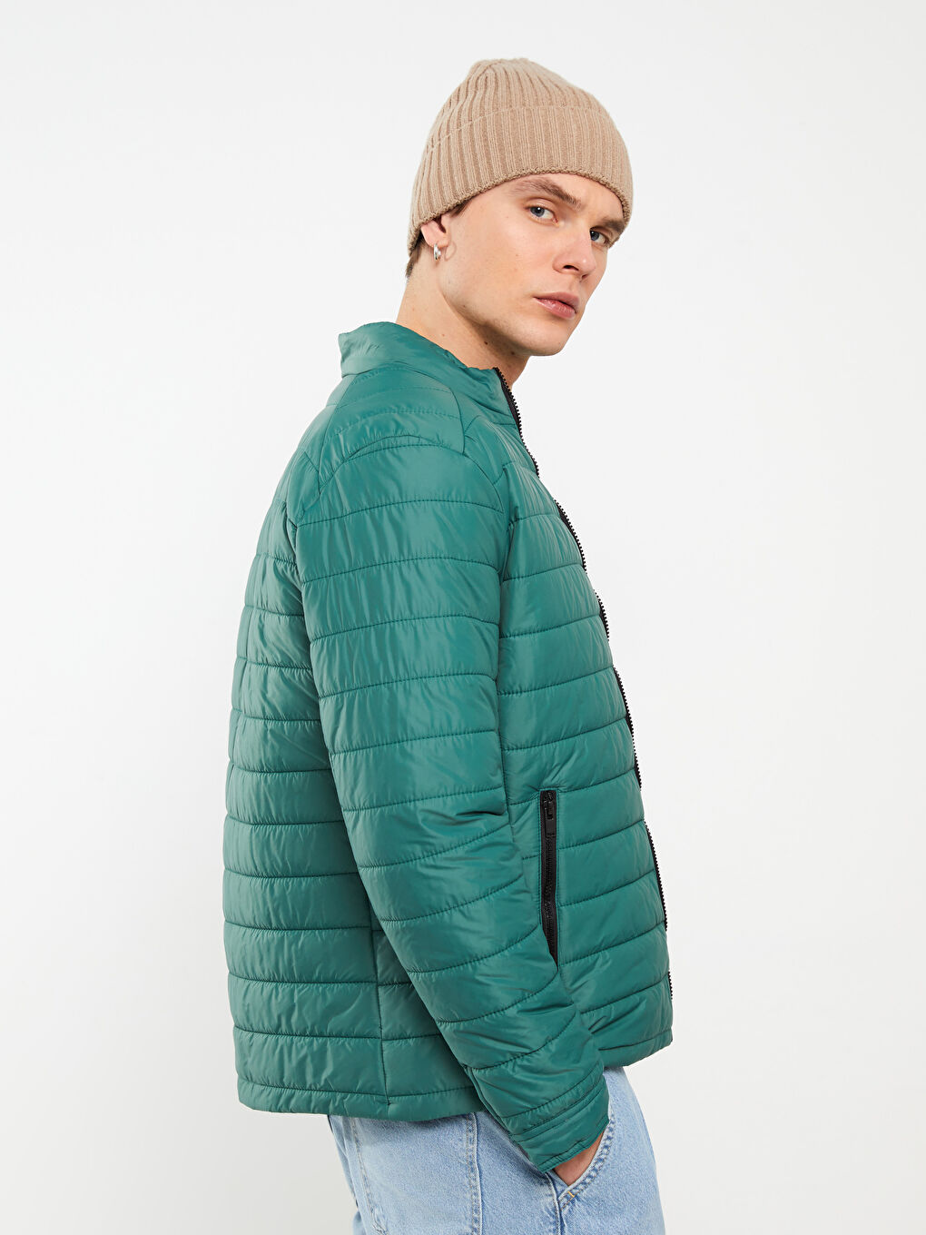Slim Fit Funnel Neck Men's Puffer Coat
