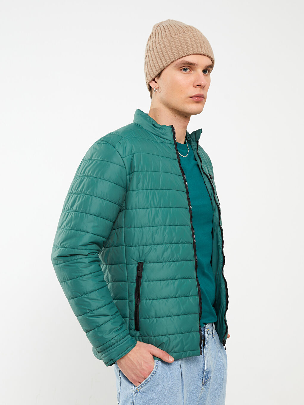 Slim Fit Funnel Neck Men's Puffer Coat-1