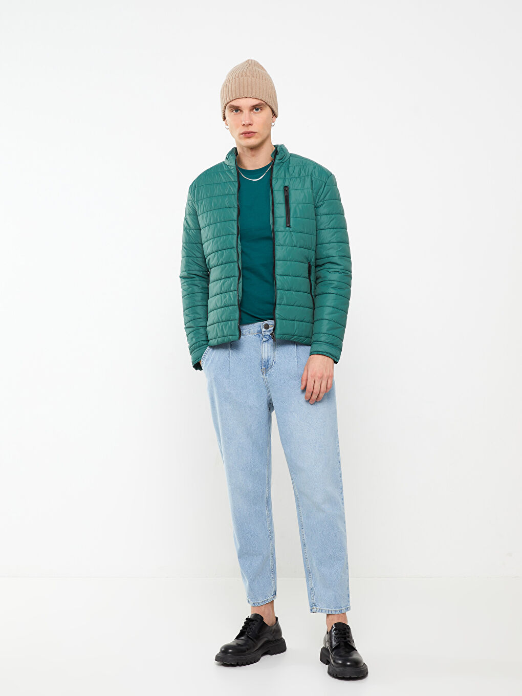 Slim Fit Funnel Neck Men's Puffer Coat-2