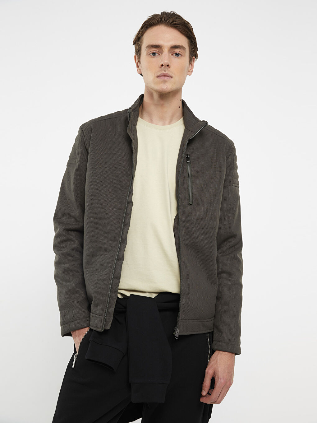 Slim Fit Funnel Neck Men's Coat -S30315Z8-SPM