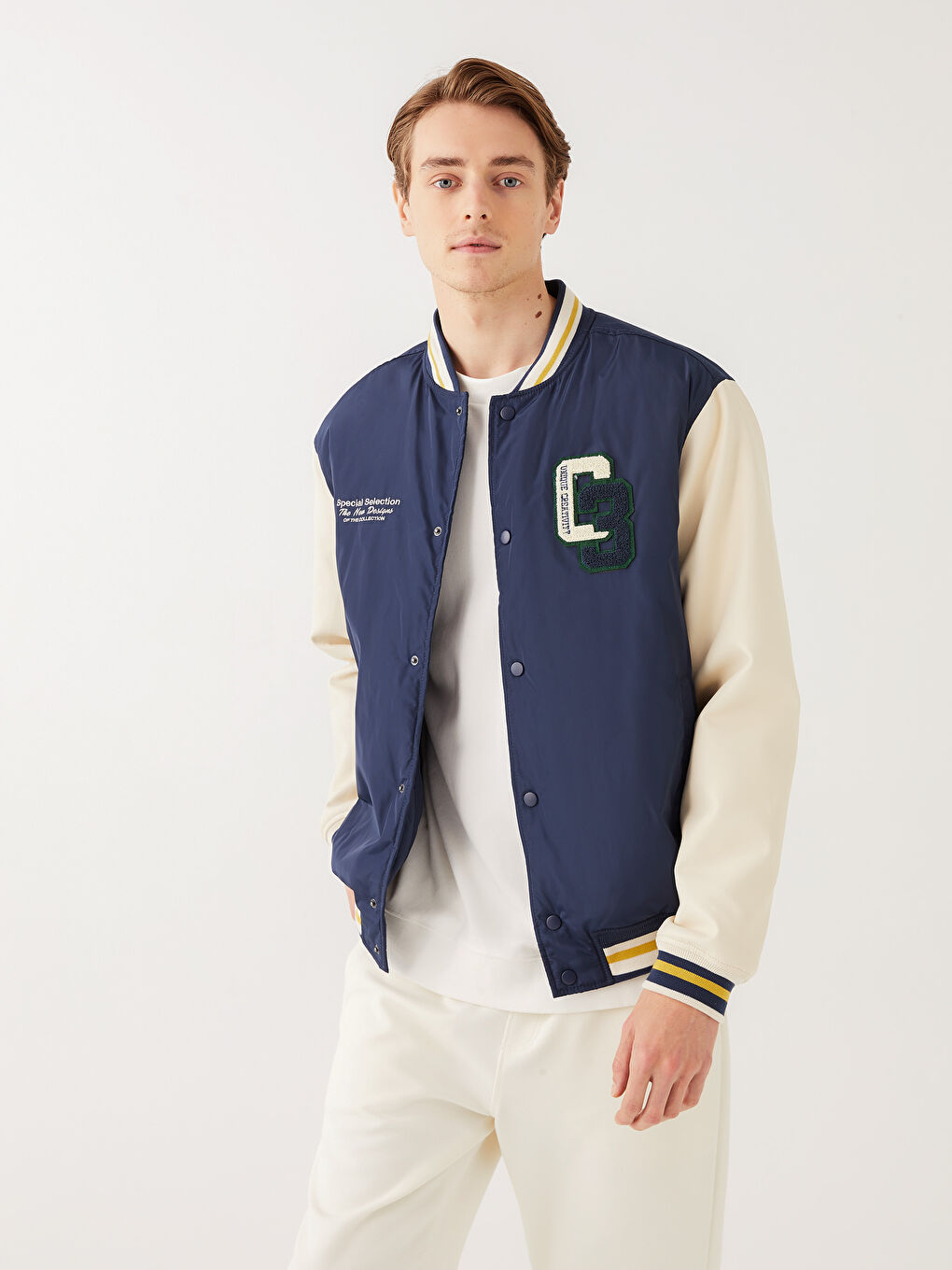 Palton Bomber cu Guler Colegiu Standard Fit pentru Bărbați