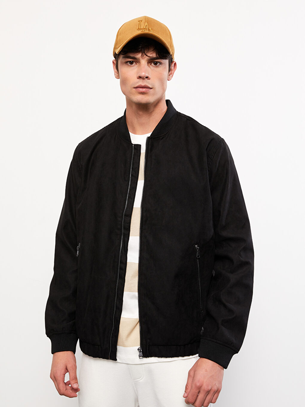LCW Casual Siyah Standart Kalıp Kolej Yaka Erkek Bomber Mont