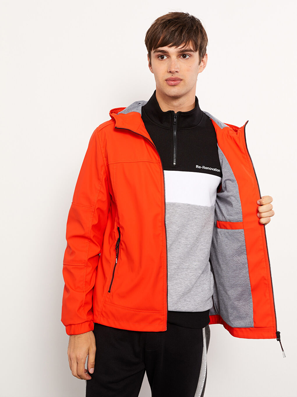 Turuncu Standart Kalıp Kapüşonlu Erkek Yağmurluk-1