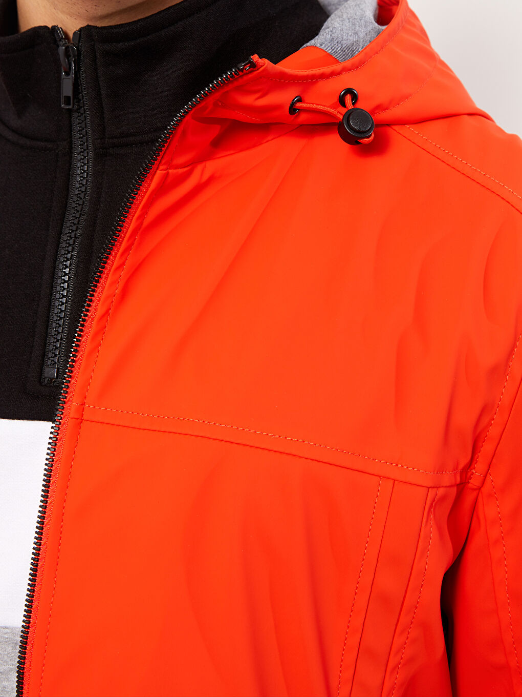 Turuncu Standart Kalıp Kapüşonlu Erkek Yağmurluk-4