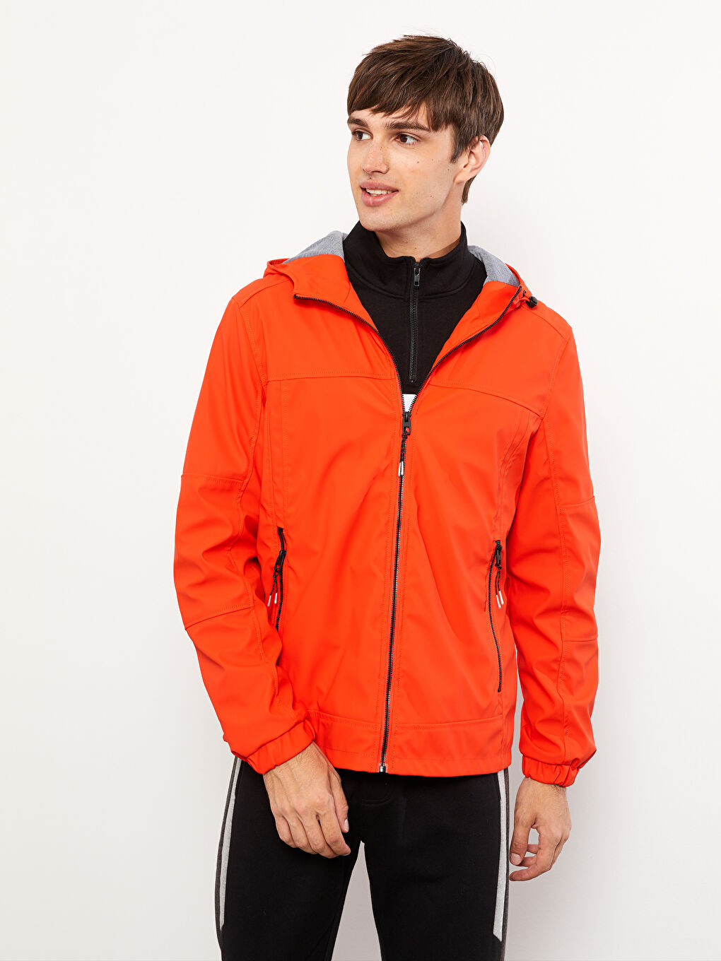 Turuncu Standart Kalıp Kapüşonlu Erkek Yağmurluk-1