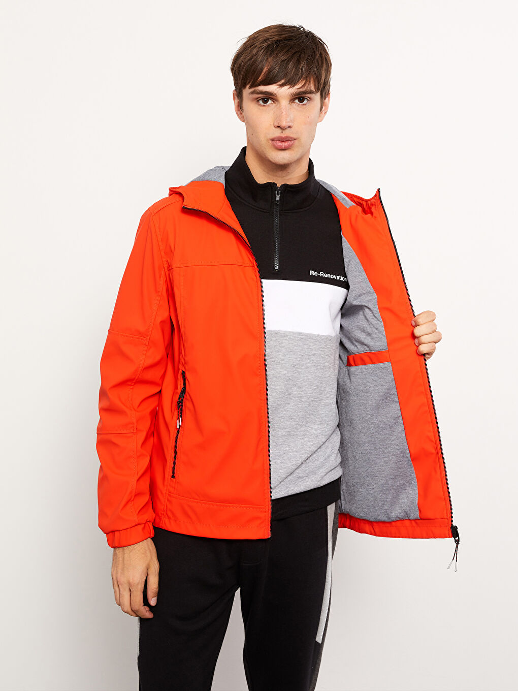 Turuncu Standart Kalıp Kapüşonlu Erkek Yağmurluk-2