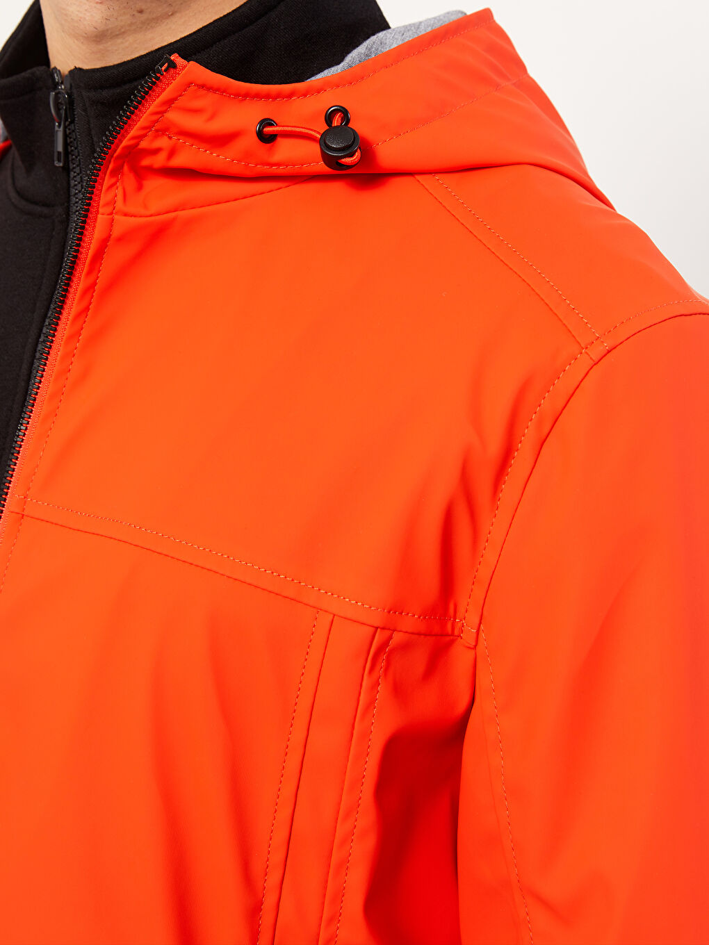 Turuncu Standart Kalıp Kapüşonlu Erkek Yağmurluk-4