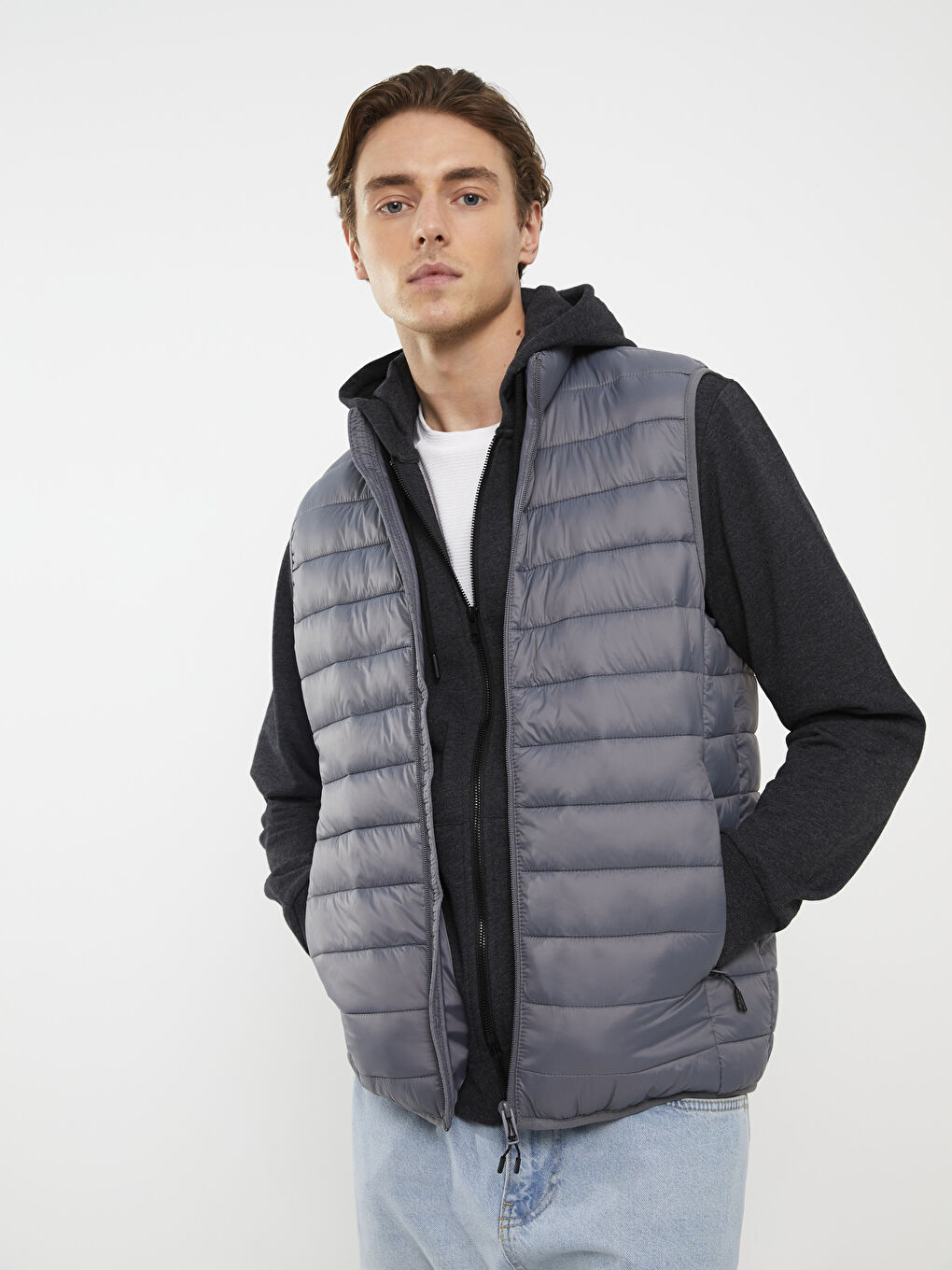 LCW Casual Gri Slim Fit Dik Yaka Erkek Şişme Yelek