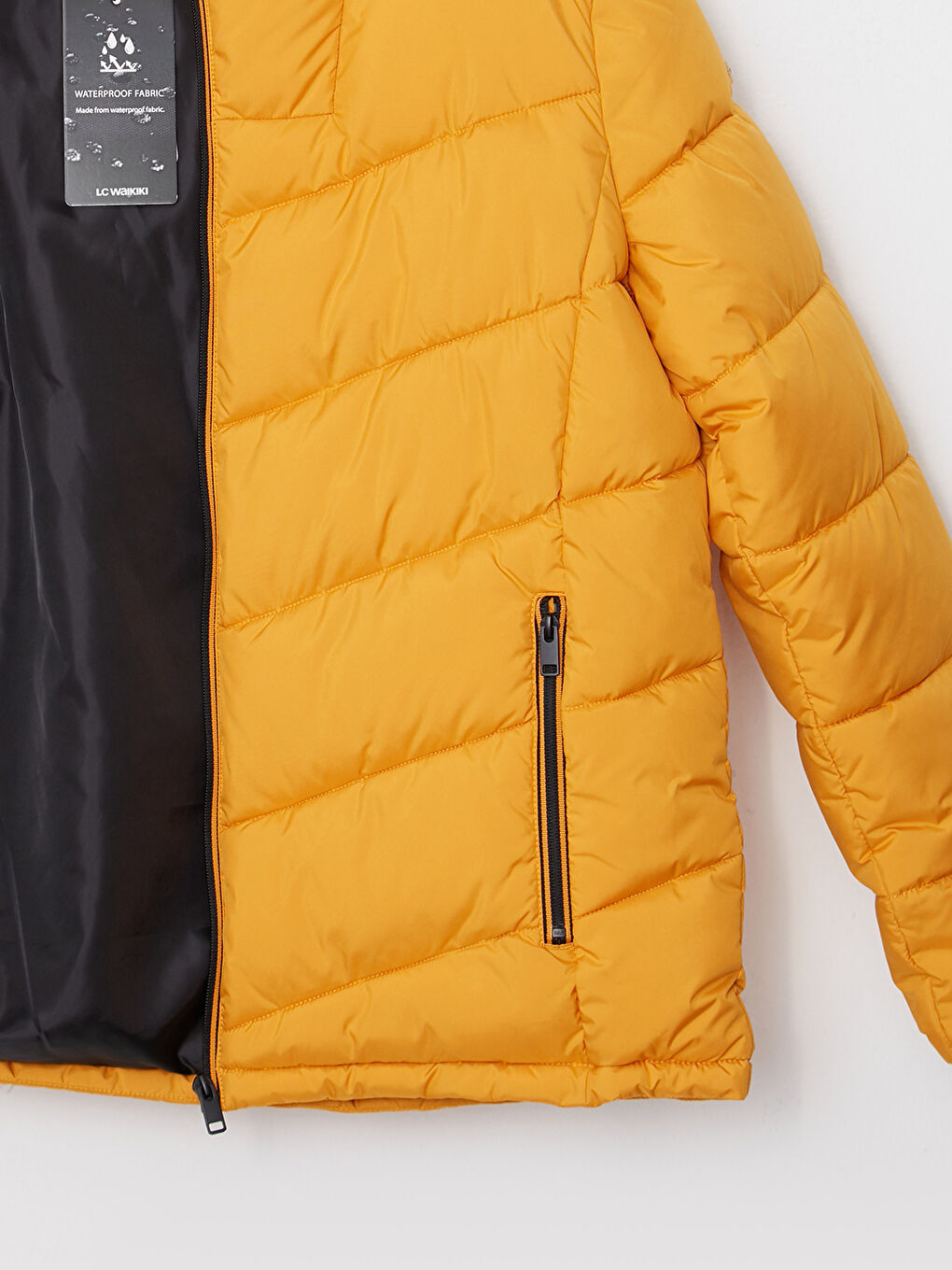 Sarı Standart Kalıp Kapüşonlu Erkek Şişme Mont-2