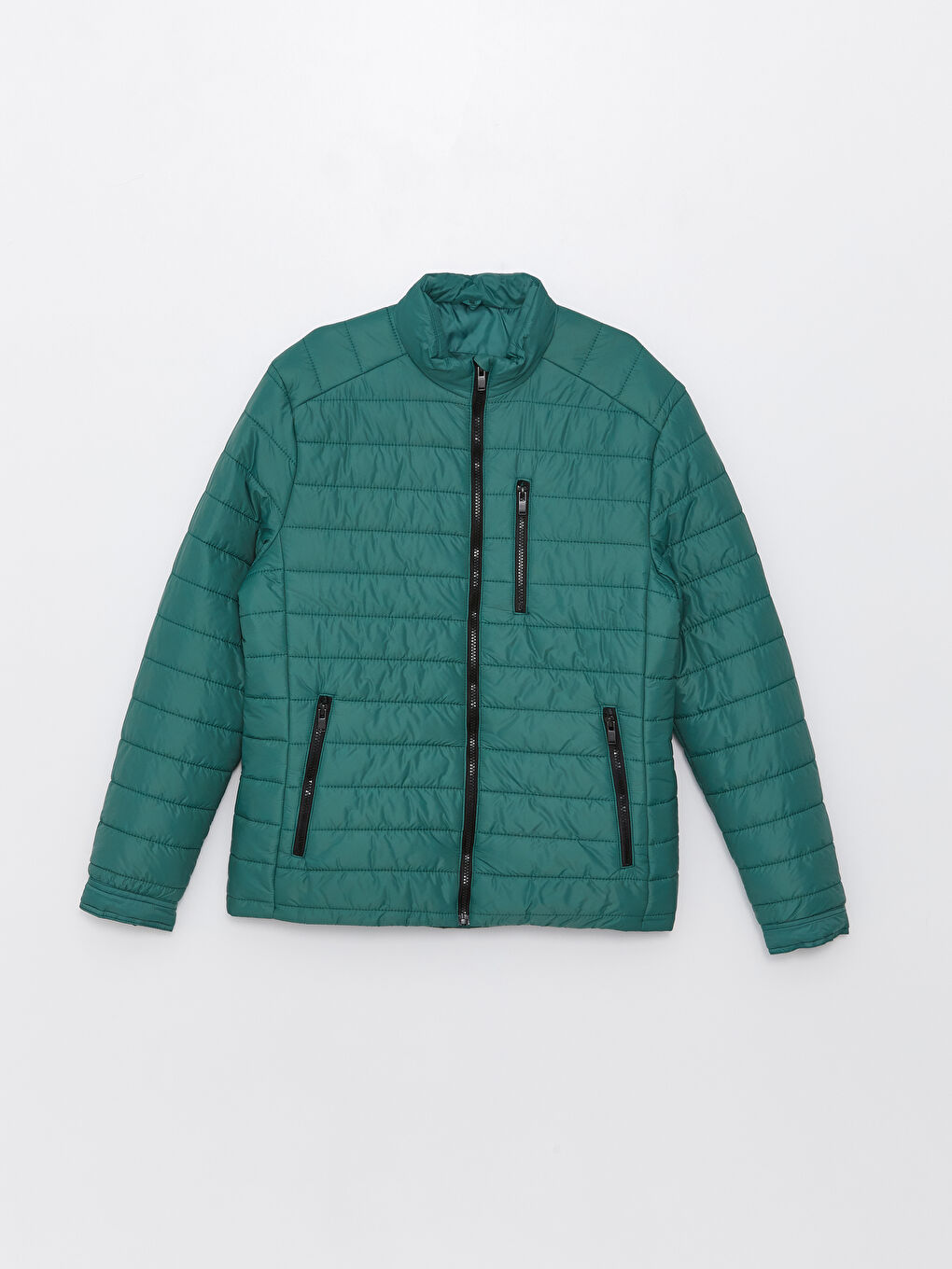 Yeşil Slim Fit Dik Yaka Erkek Şişme Mont-6