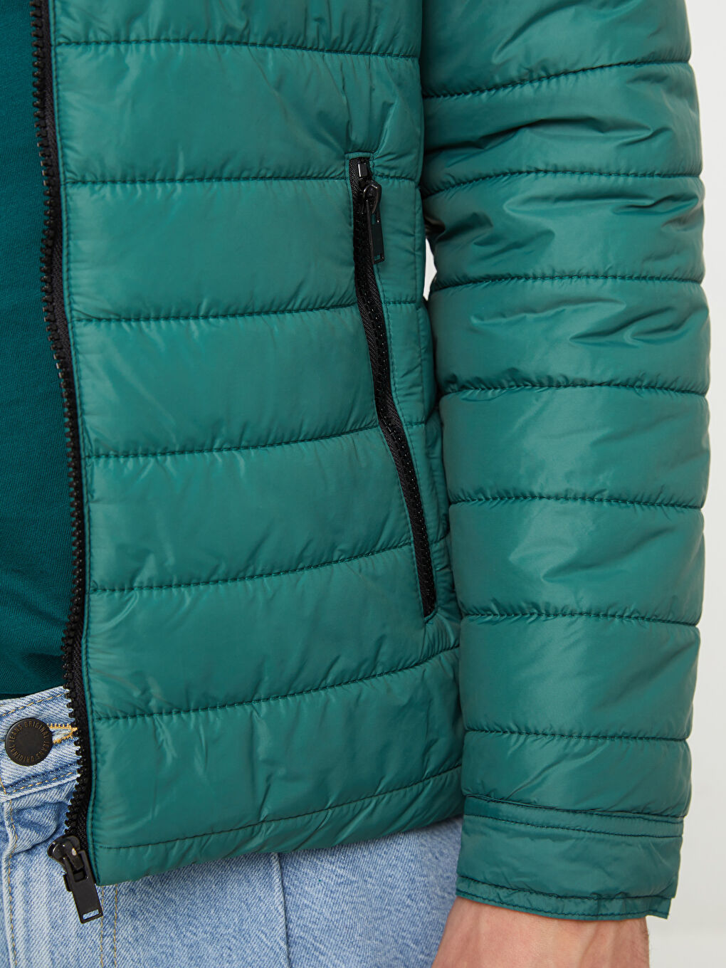 Yeşil Slim Fit Dik Yaka Erkek Şişme Mont-4