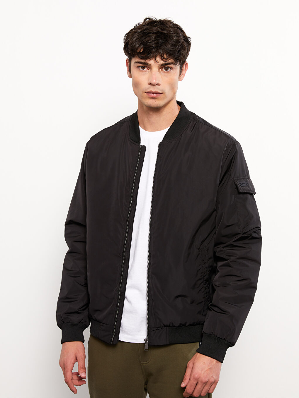 Siyah Rahat Kalıp Kolej Yaka Bomber Erkek Mont