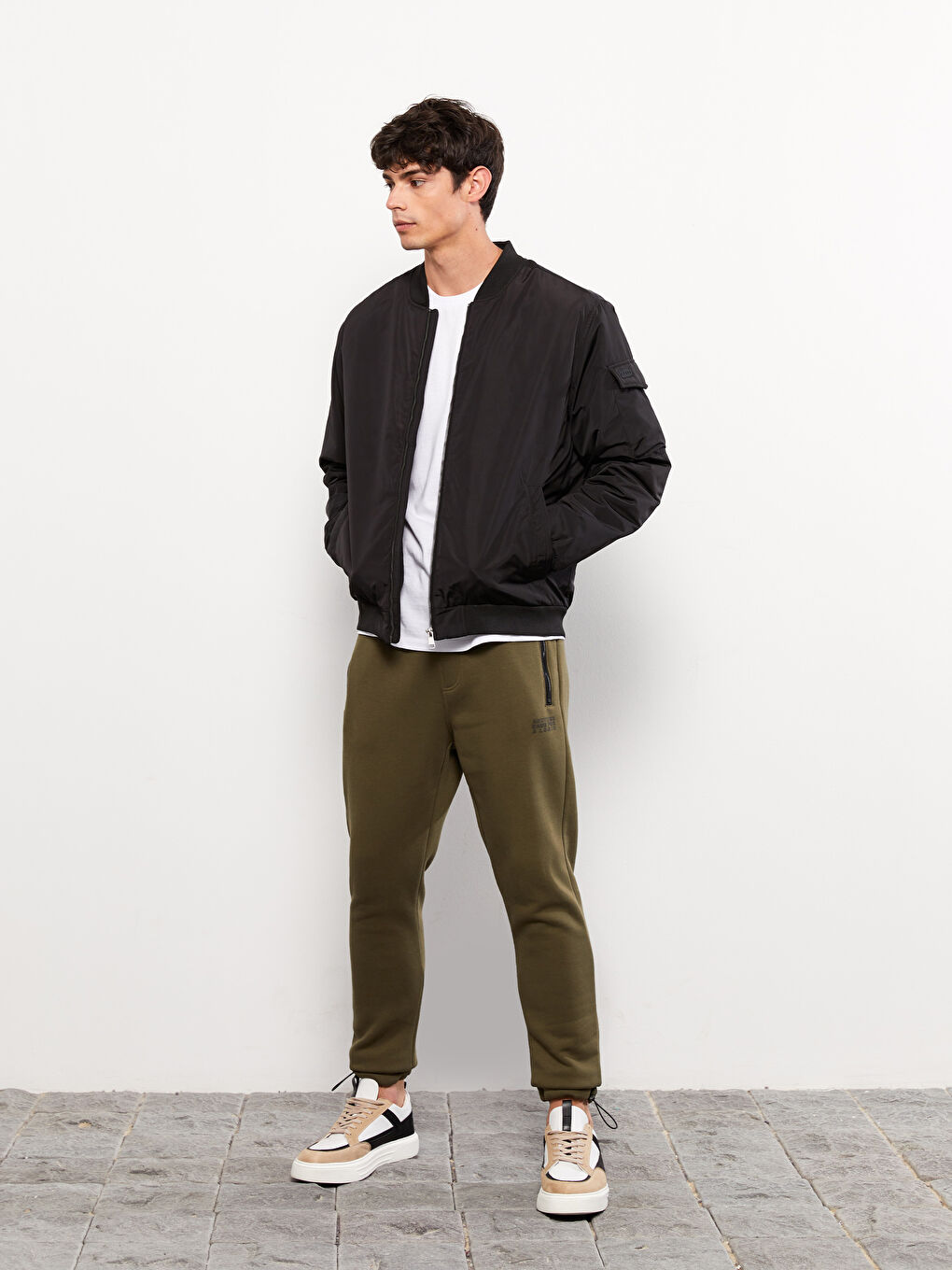 Siyah Rahat Kalıp Kolej Yaka Bomber Erkek Mont-1