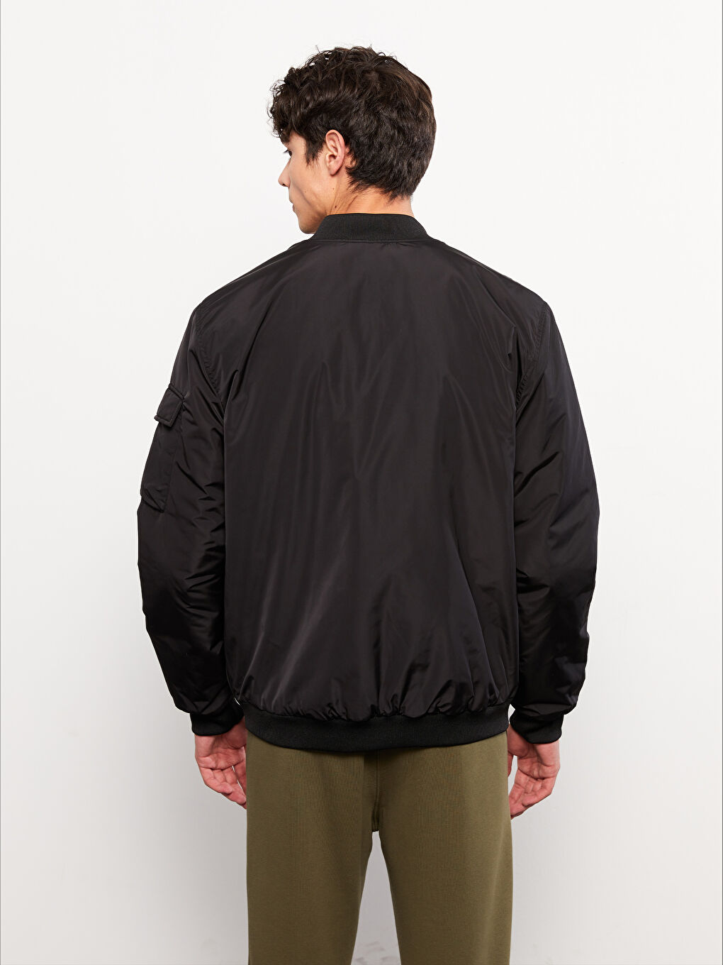 Siyah Rahat Kalıp Kolej Yaka Bomber Erkek Mont-4