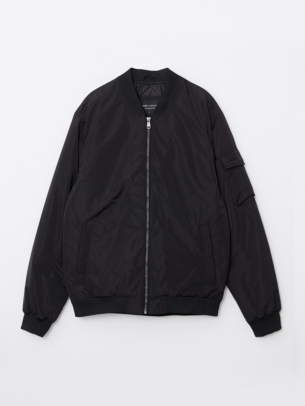 Siyah Rahat Kalıp Kolej Yaka Bomber Erkek Mont-5