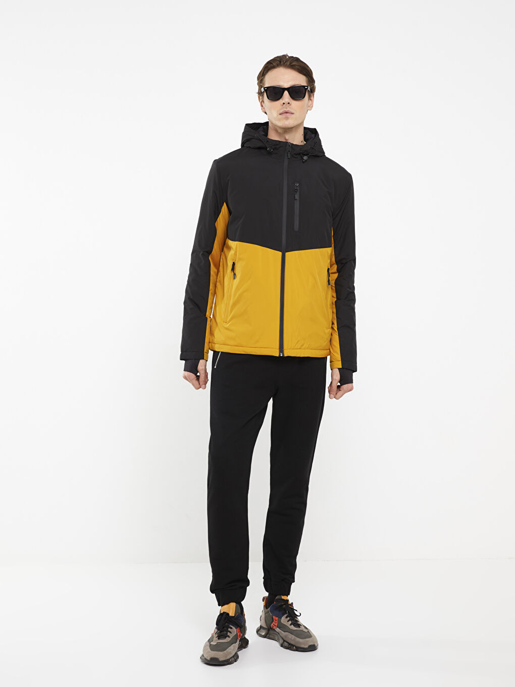 Sarı Standart Kalıp Kapüşonlu Erkek Yağmurluk