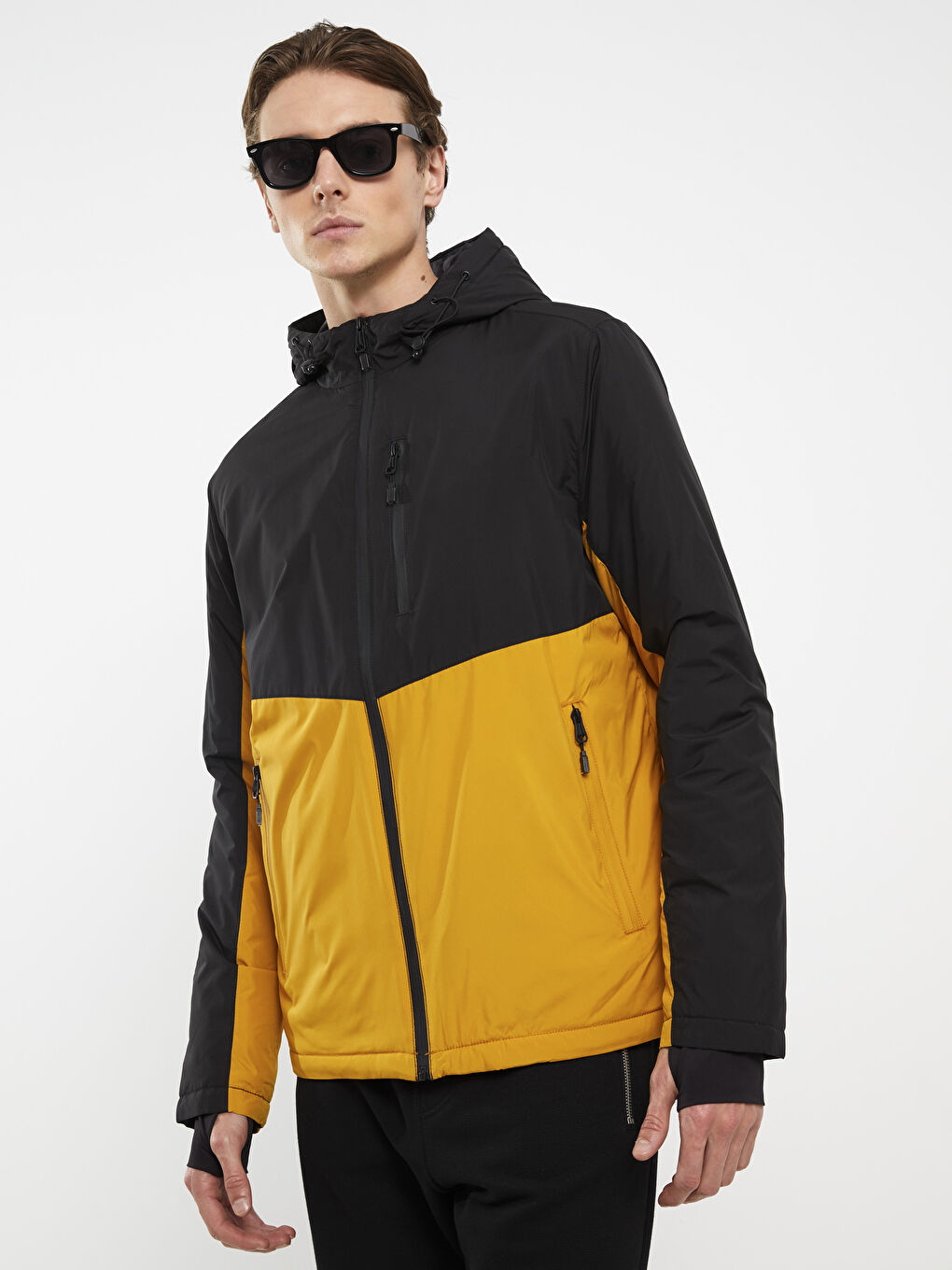 Sarı Standart Kalıp Kapüşonlu Erkek Yağmurluk-1