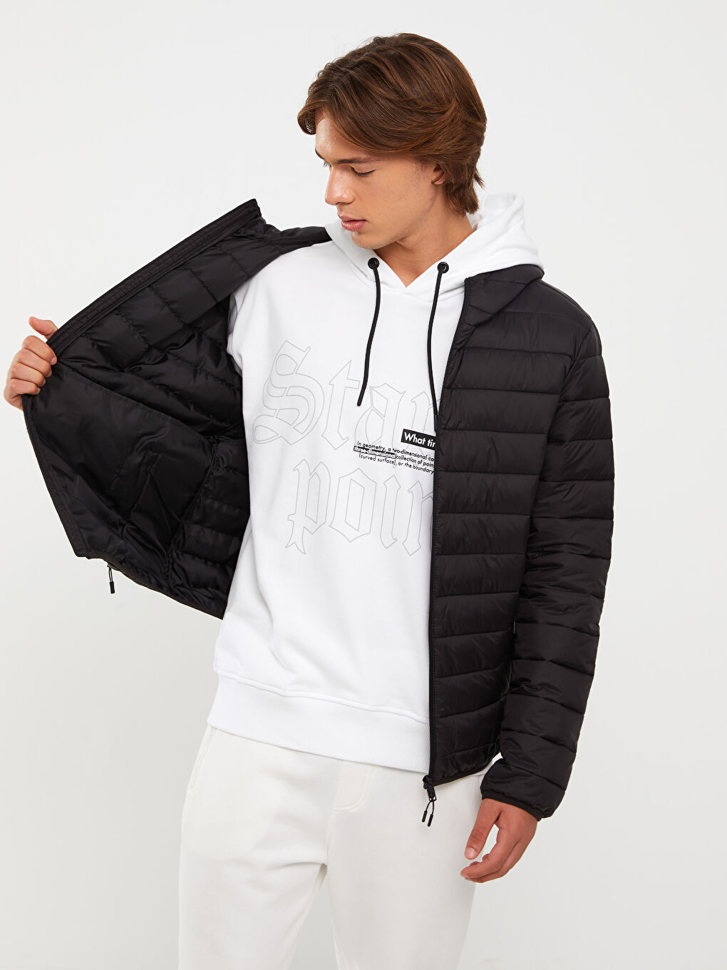 Siyah Slim Fit Kapüşonlu Erkek Şişme Mont-2