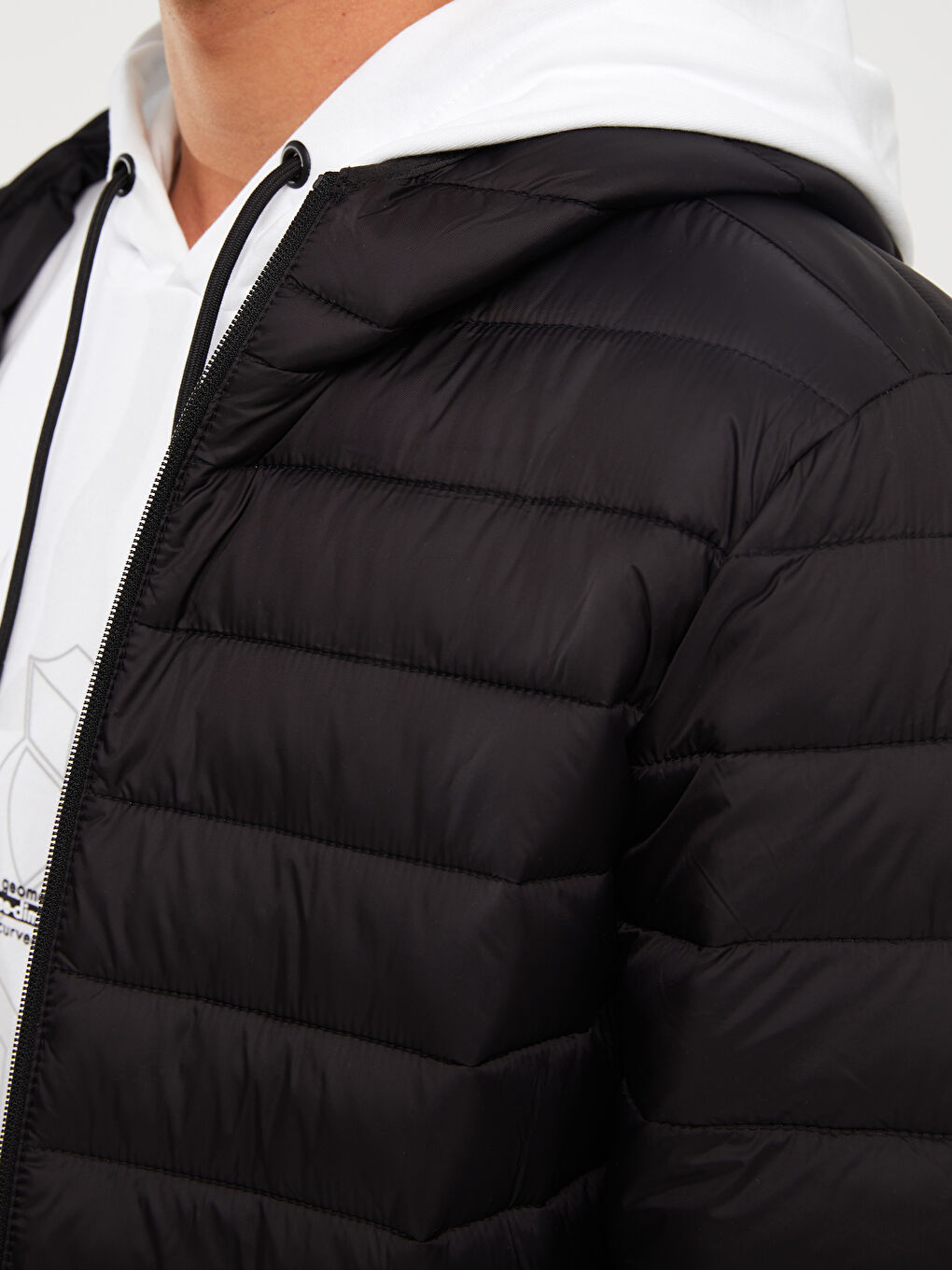 Siyah Slim Fit Kapüşonlu Erkek Şişme Mont-3