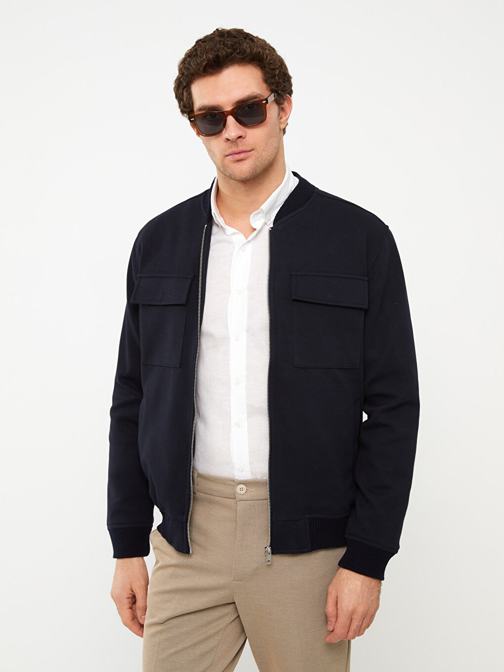 Lacivert Slim Fit Kolej Yaka Erkek Mont