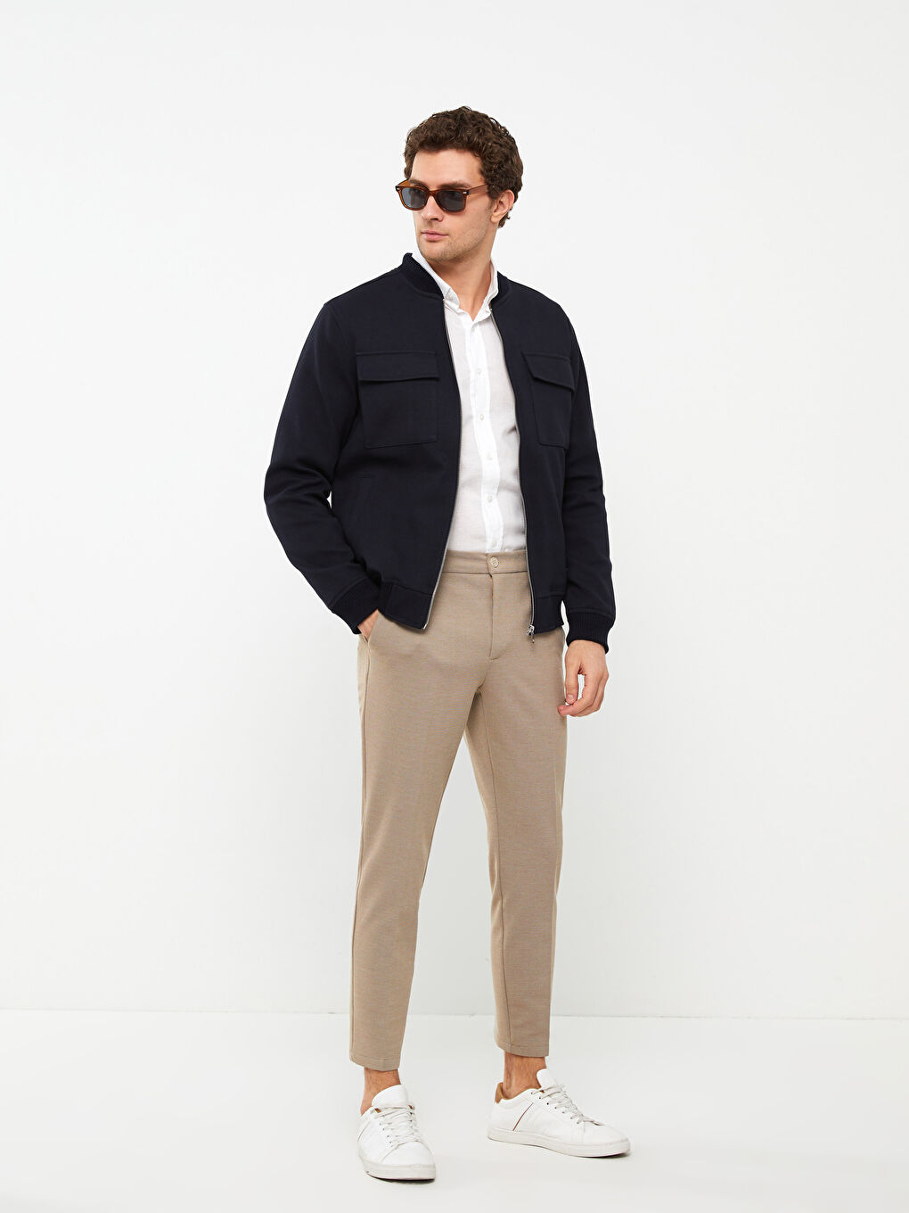 Lacivert Slim Fit Kolej Yaka Erkek Mont-1