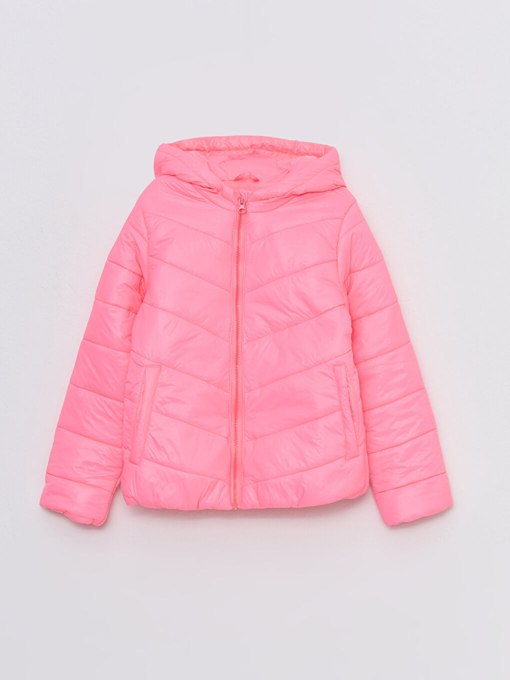 LCW Kids Neon Pembe Kapüşonlu Basic Kız Çocuk Şişme Mont