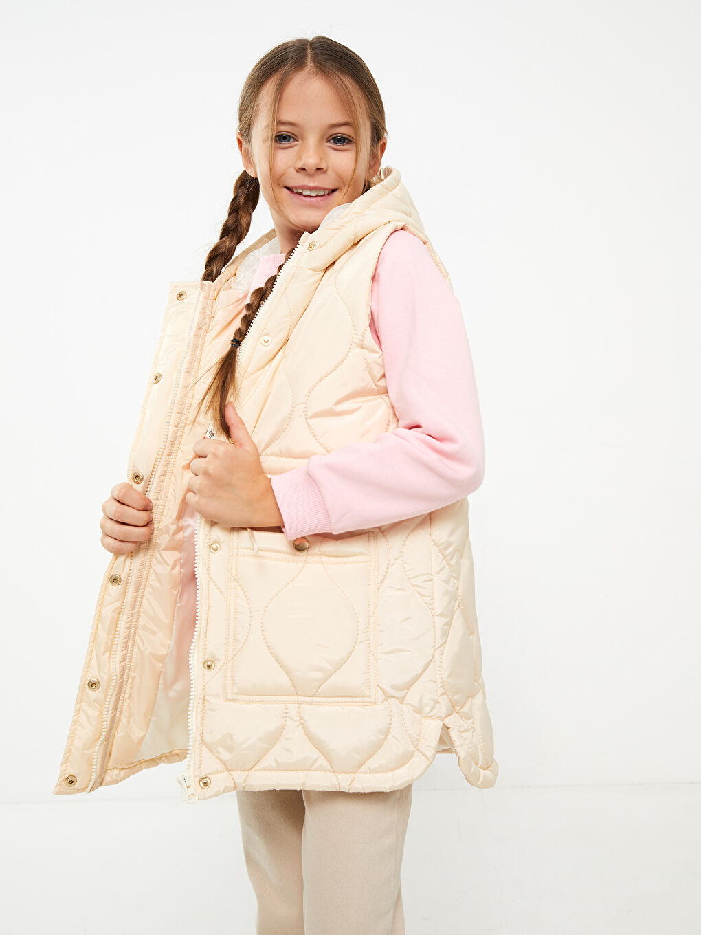 Hooded Patterned Girl's Vest -S30386Z4-FVU