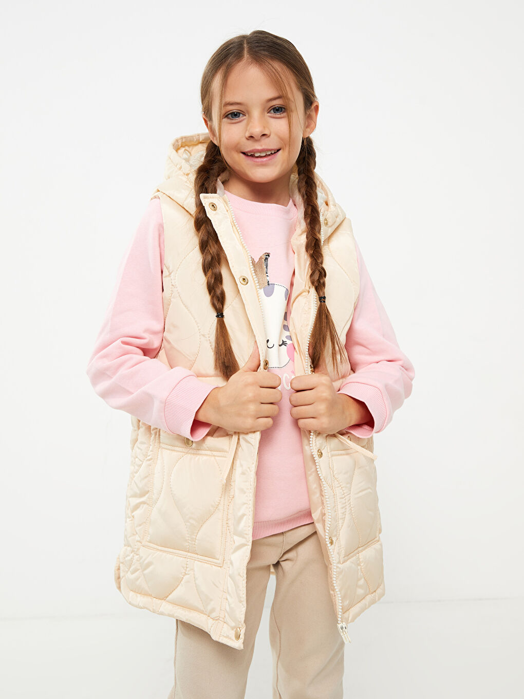 Hooded Patterned Girl's Vest -S30386Z4-FVU