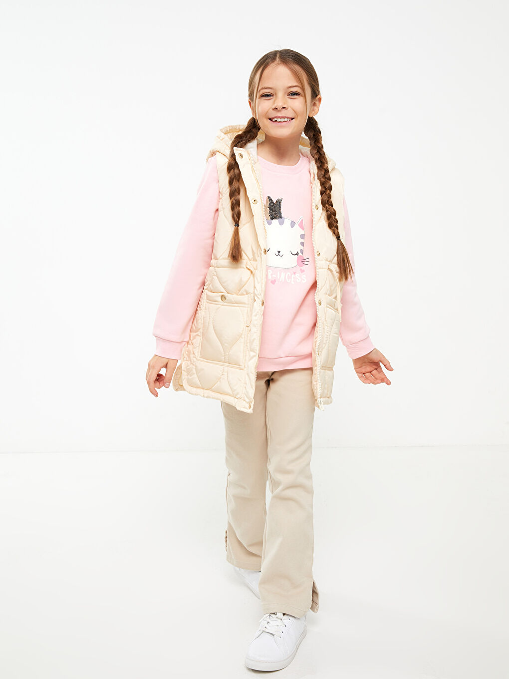 Hooded Patterned Girl's Vest -S30386Z4-FVU