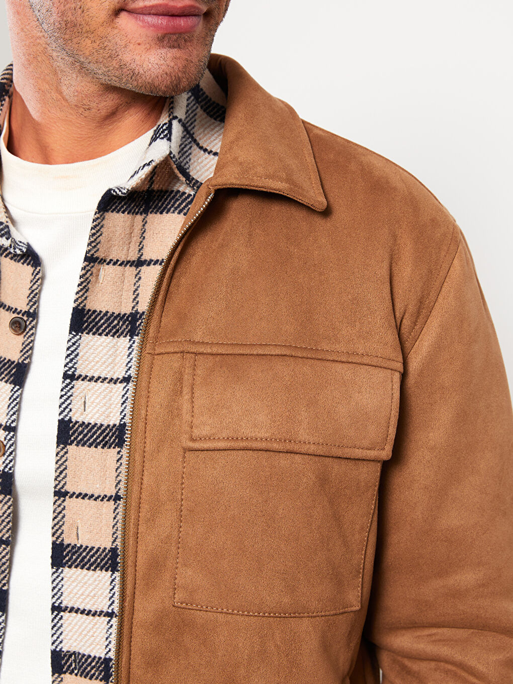 Kahverengi Slim Fit Gömlek Yaka Erkek Süet Mont-3