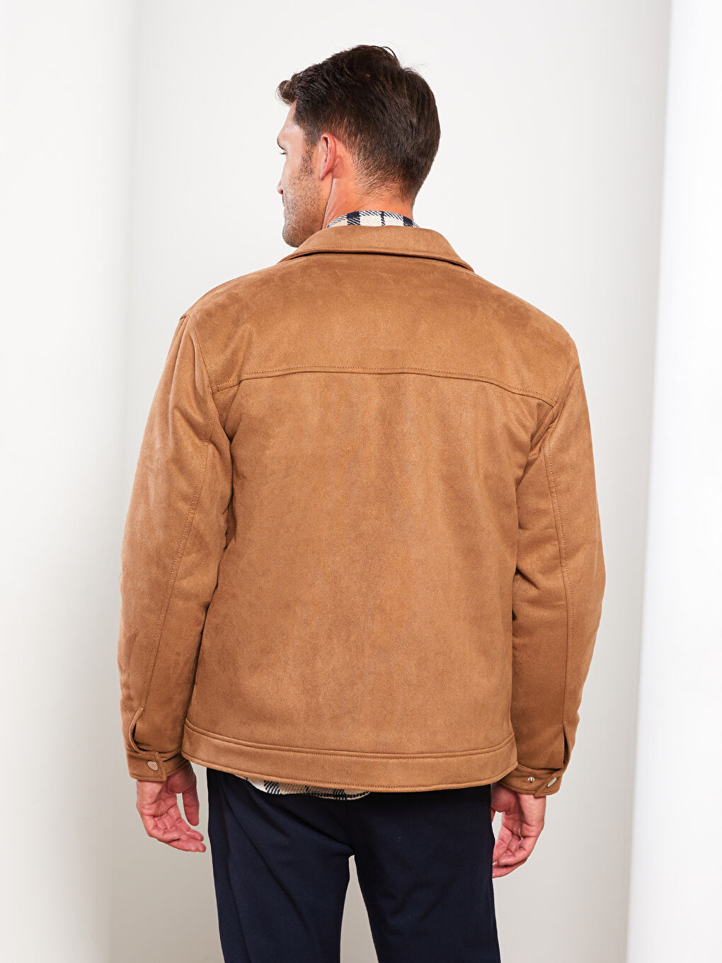 Kahverengi Slim Fit Gömlek Yaka Erkek Süet Mont-4