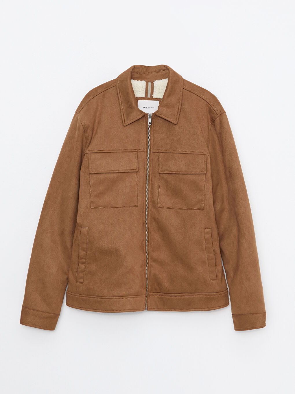 Kahverengi Slim Fit Gömlek Yaka Erkek Süet Mont-5