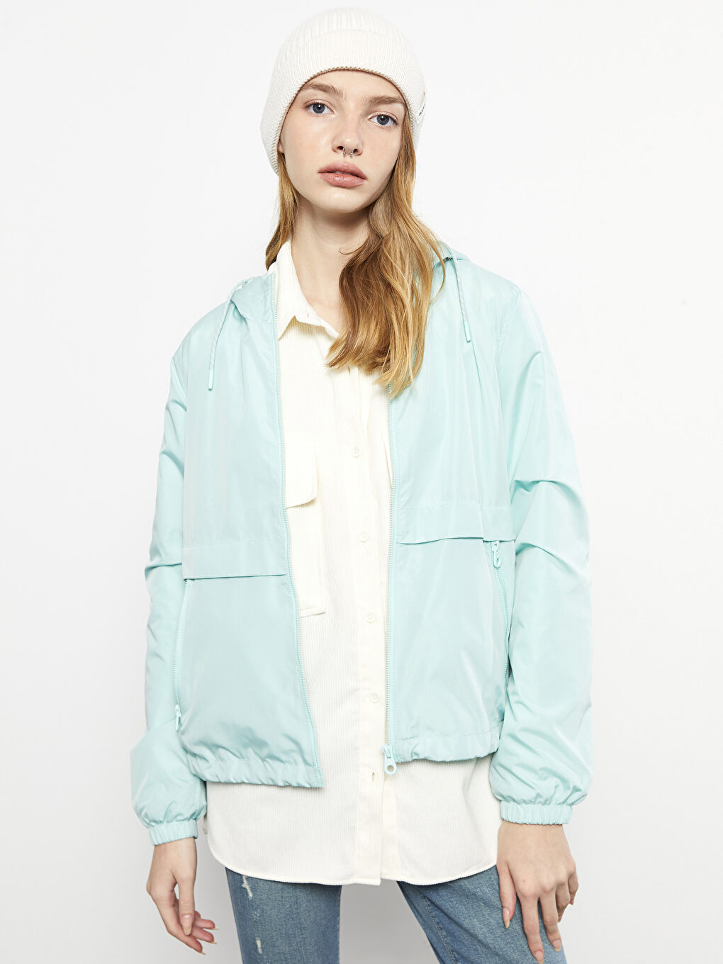 Hooded Regular Long Sleeve Women's Raincoat -S30402Z8-SAH