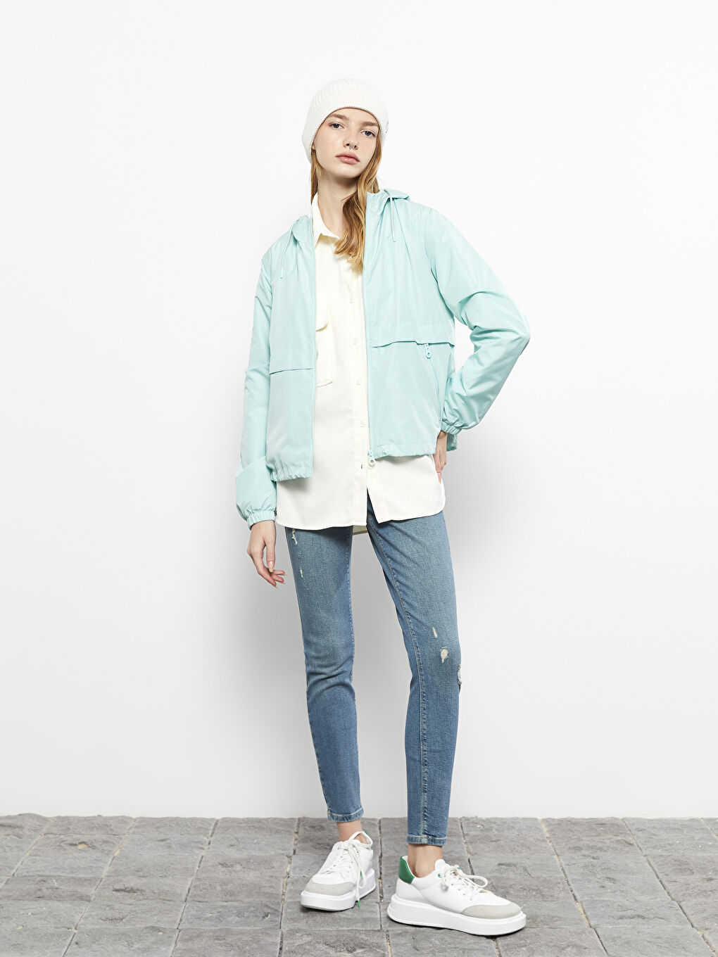 Hooded Regular Long Sleeve Women's Raincoat -S30402Z8-SAH
