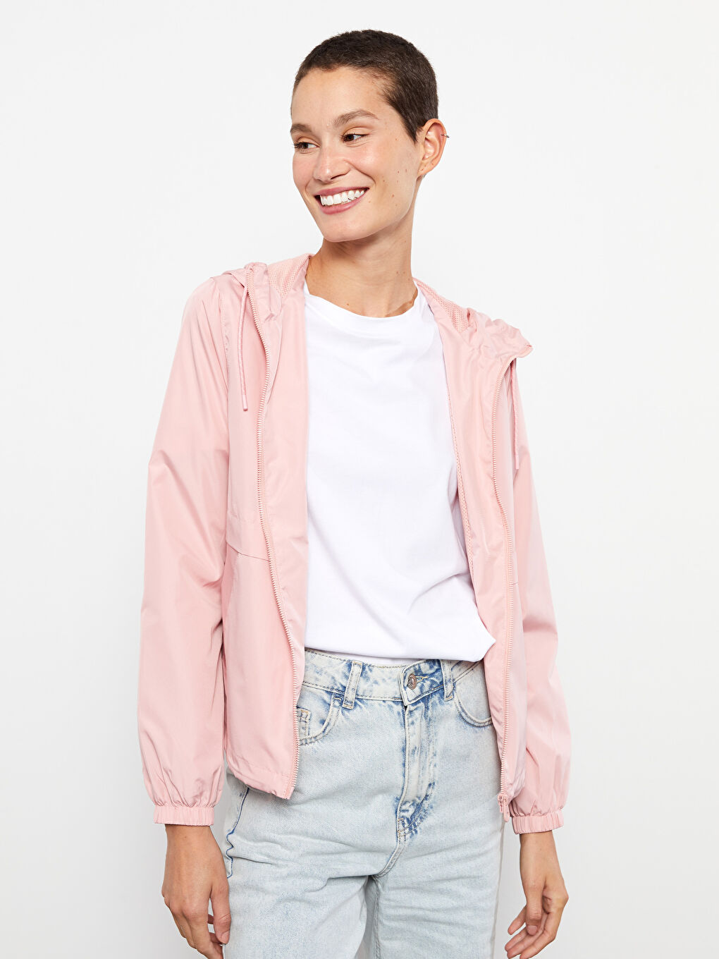 Pembe Kapüşonlu Kadın Yağmurluk-1