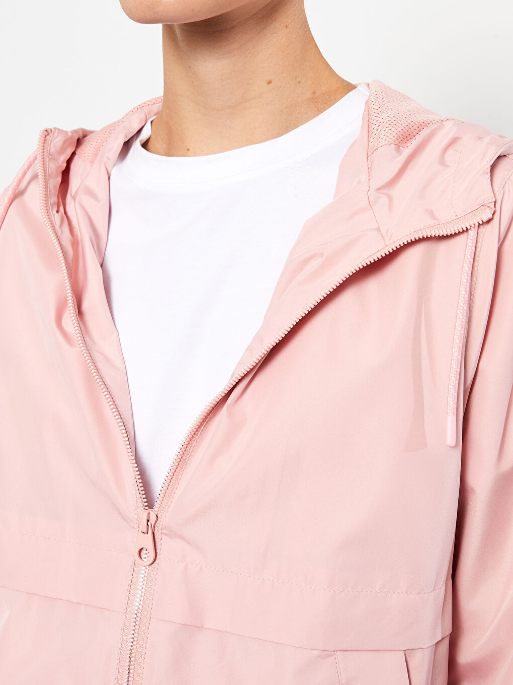 Pembe Kapüşonlu Kadın Yağmurluk-3