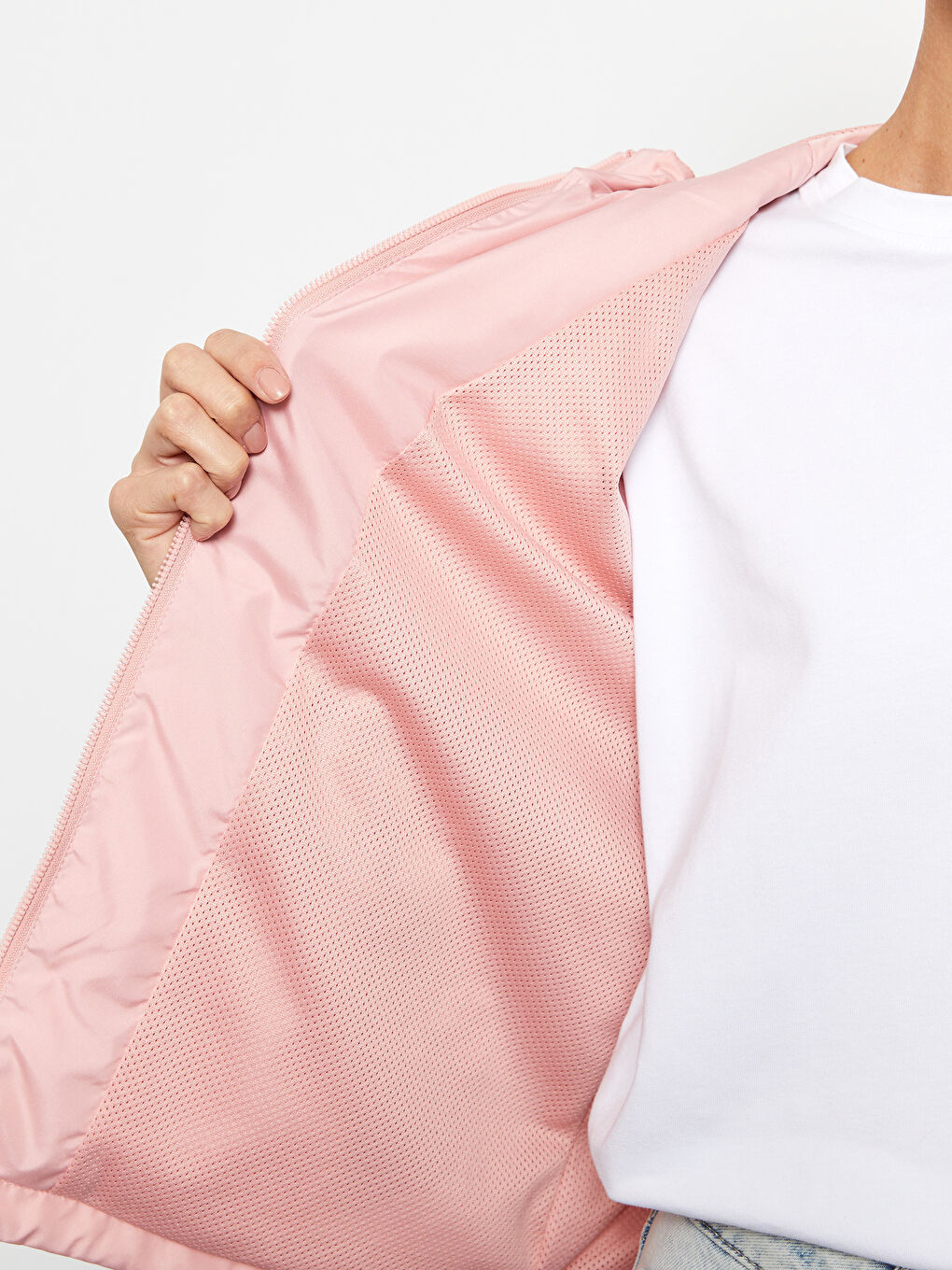 Pembe Kapüşonlu Kadın Yağmurluk-4